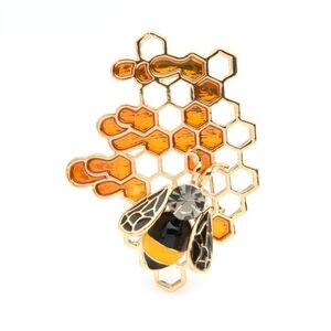 Nature Inspired Golden Bumblebee & Dripping Amber Honeycomb Enamel Pin